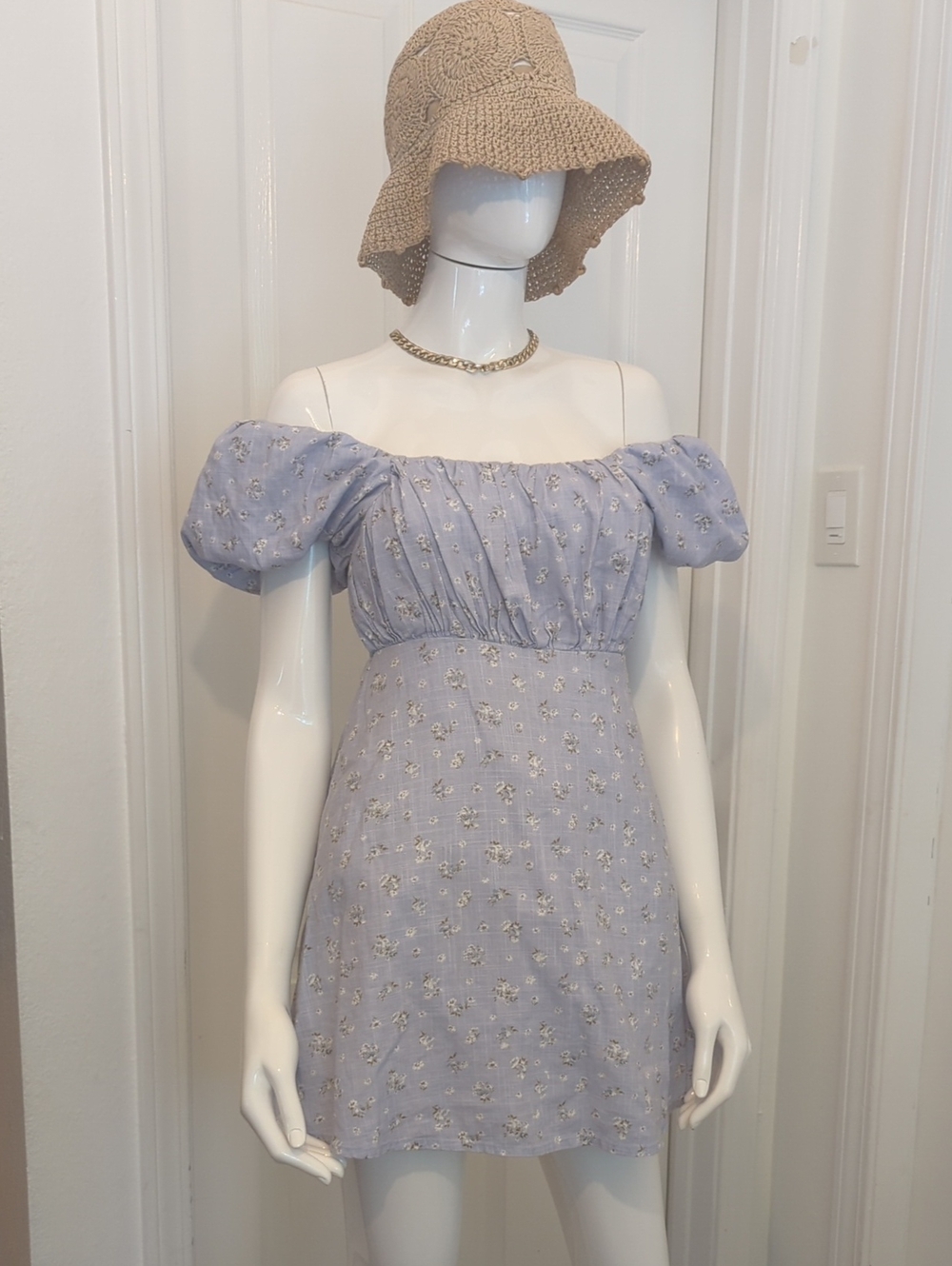Copper Key Blue Floral Print Mini Dress With Pockets Cotton Blend M(8-10)